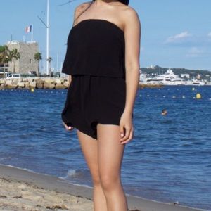 black strapless romper